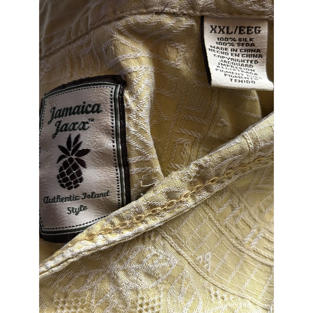 Jamaica Jaxx Mens XXL Silk Hawaiian Camp Shirt Yellow Pineapple Jacquard Button - Picture 3 of 7